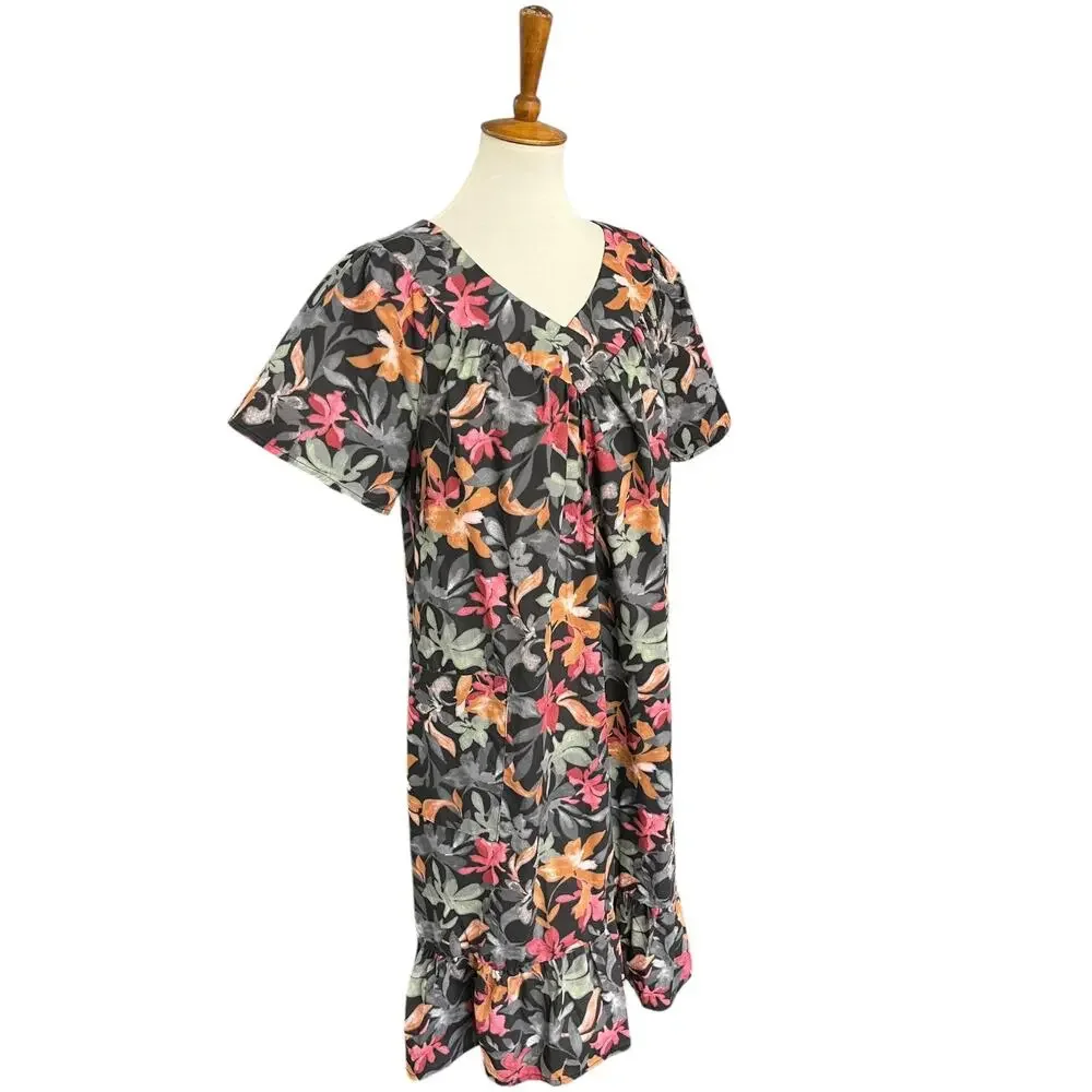 Vintage 90s Easy Essentials Floral Tropical Retro Mumu Hawaii Dress Size LP